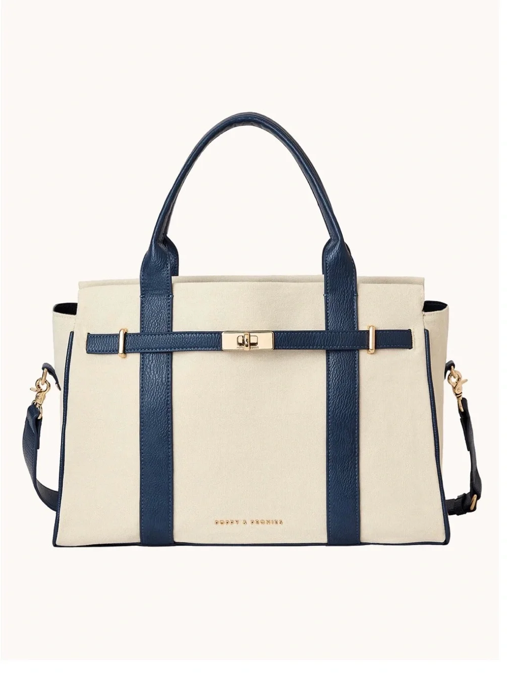 Poppy & Peonies Cream and Navy Structured Canvas Tote Bag & wallet (set) - Picture 1 of 10